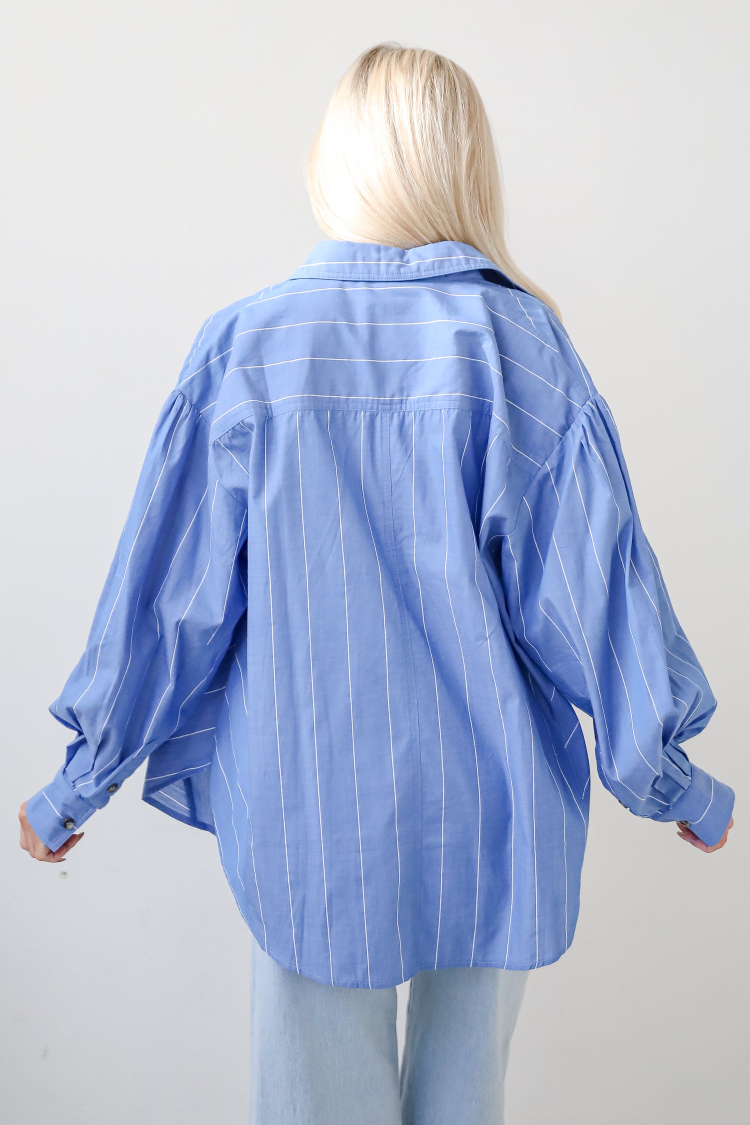 Polished Attitude Blue Pinstripe Button-Up Blouse