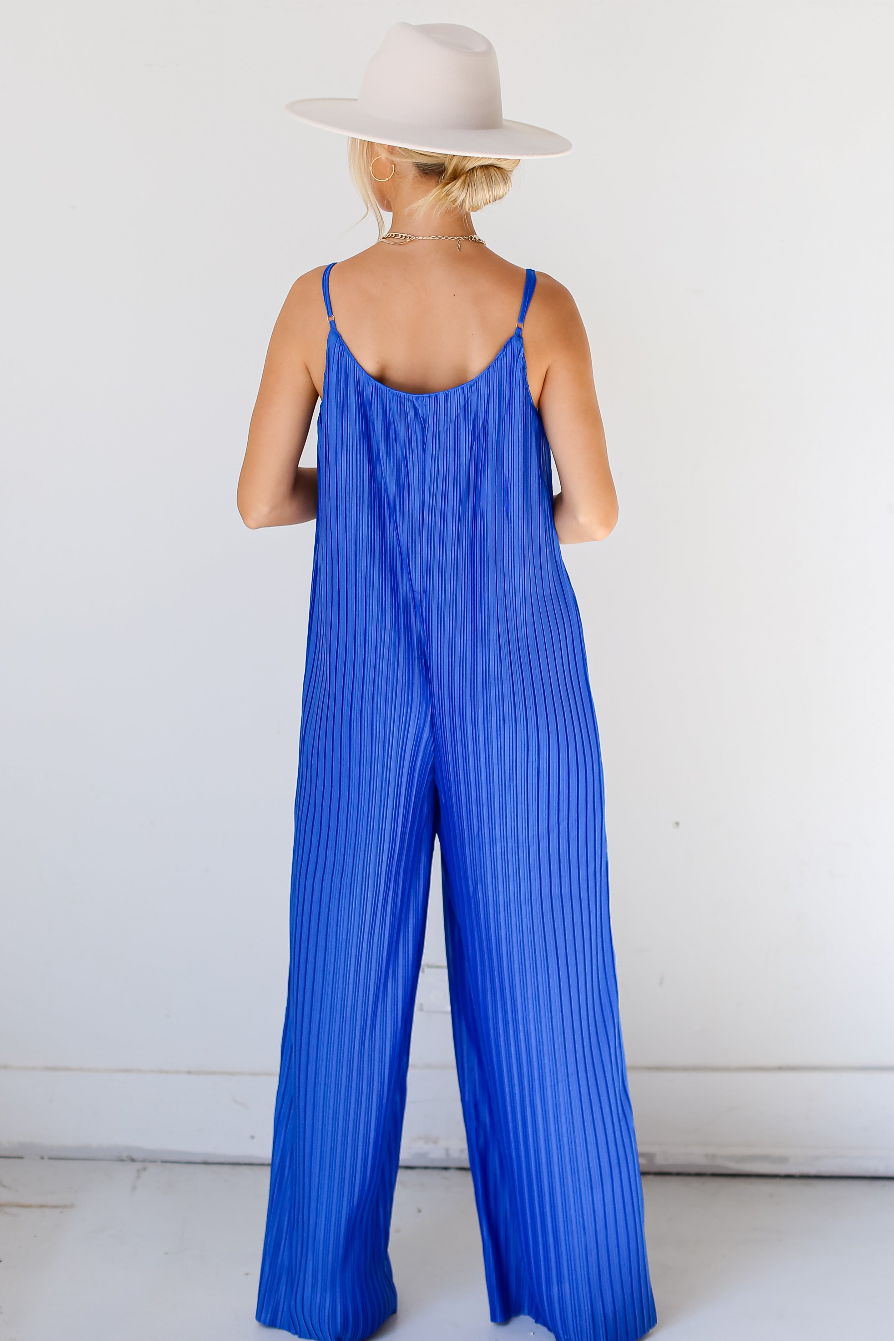 blue Plisse Jumpsuit back view