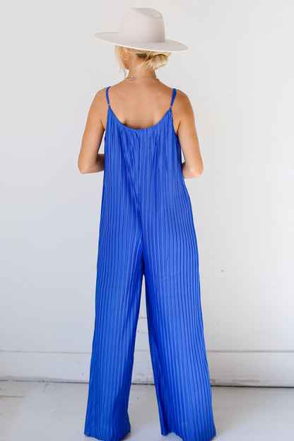 blue Plisse Jumpsuit back view