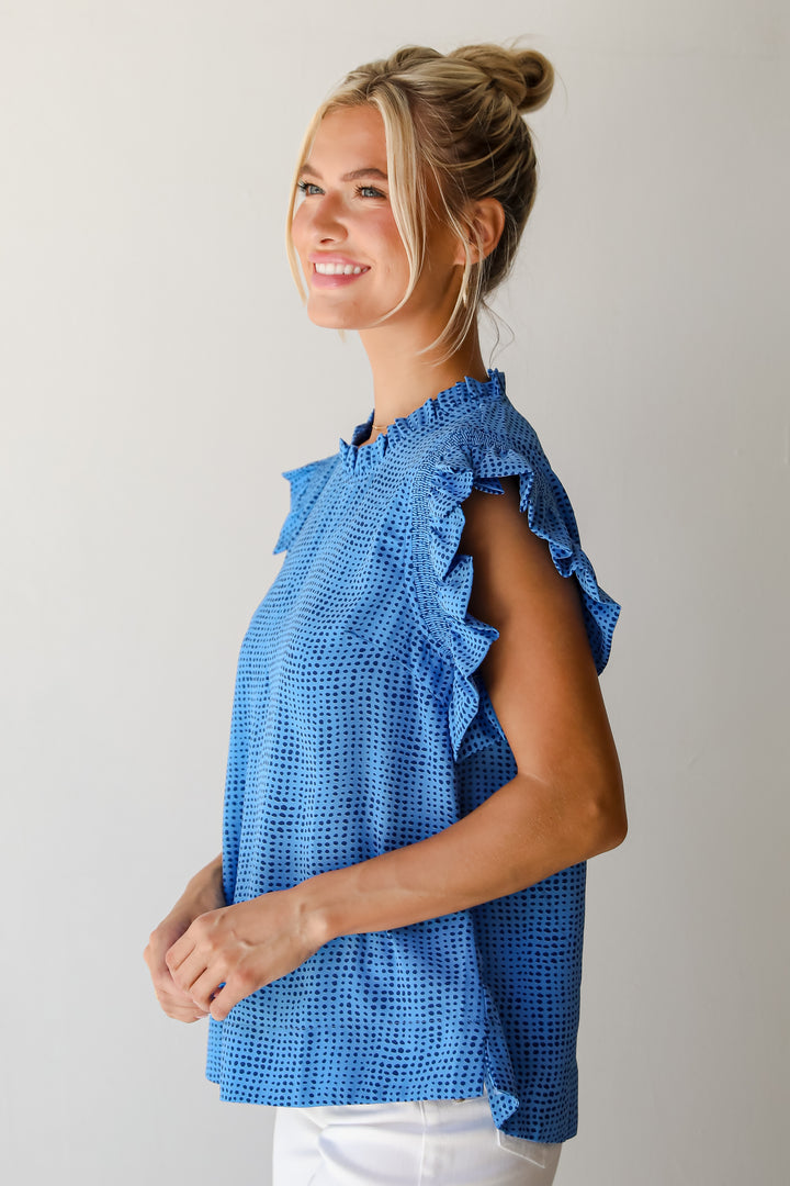 Ever Trendy Blue Dotted Ruffle Sleeve Blouse