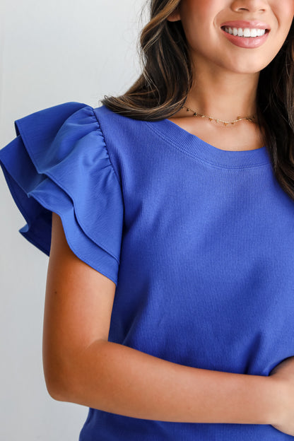 Intentionally Breezy Royal Blue Ruffle Sleeve Blouse