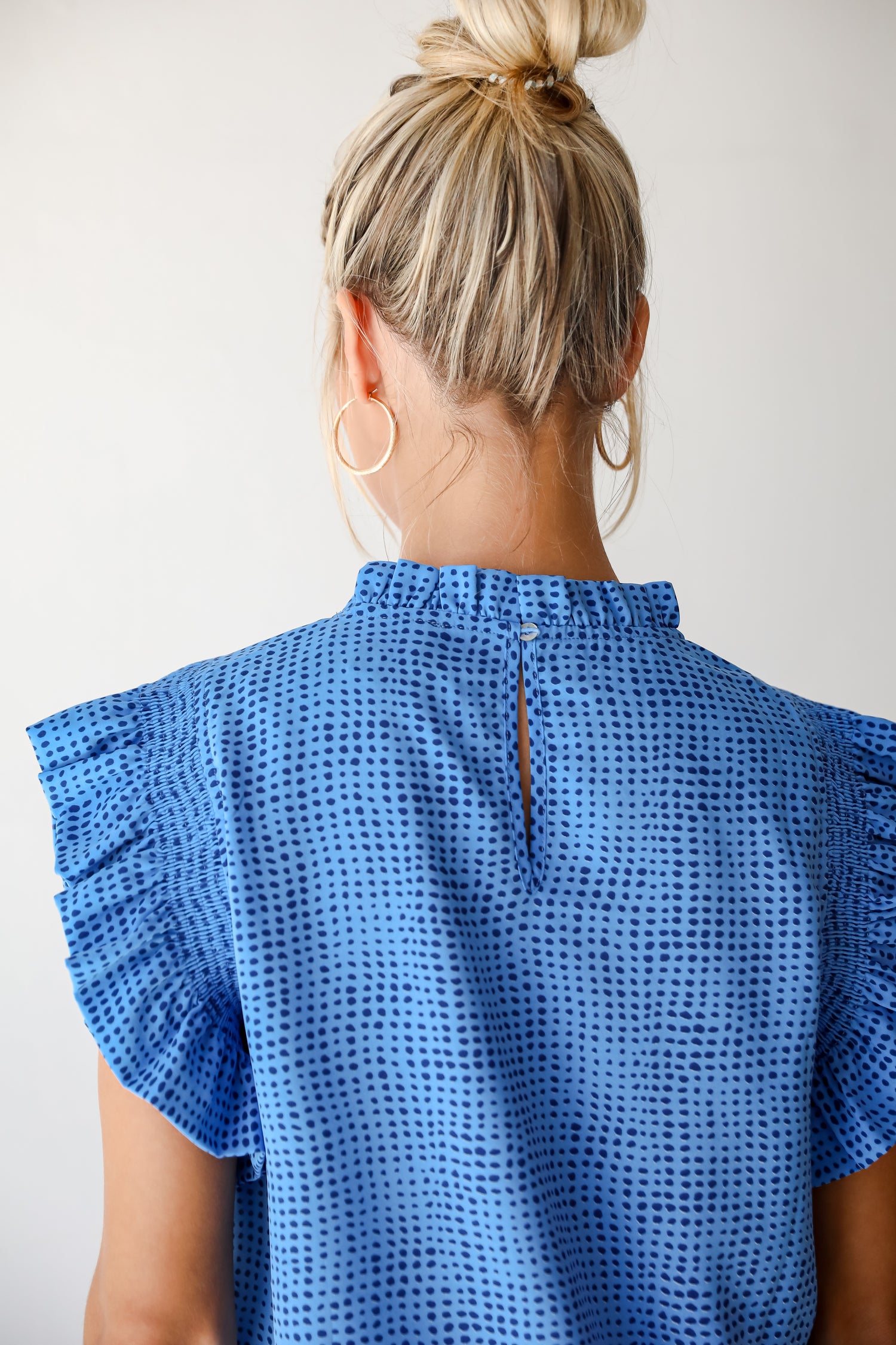 Ever Trendy Blue Dotted Ruffle Sleeve Blouse