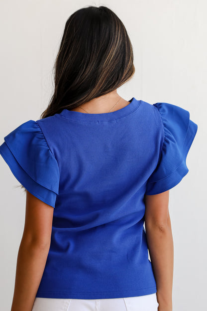 Intentionally Breezy Royal Blue Ruffle Sleeve Blouse