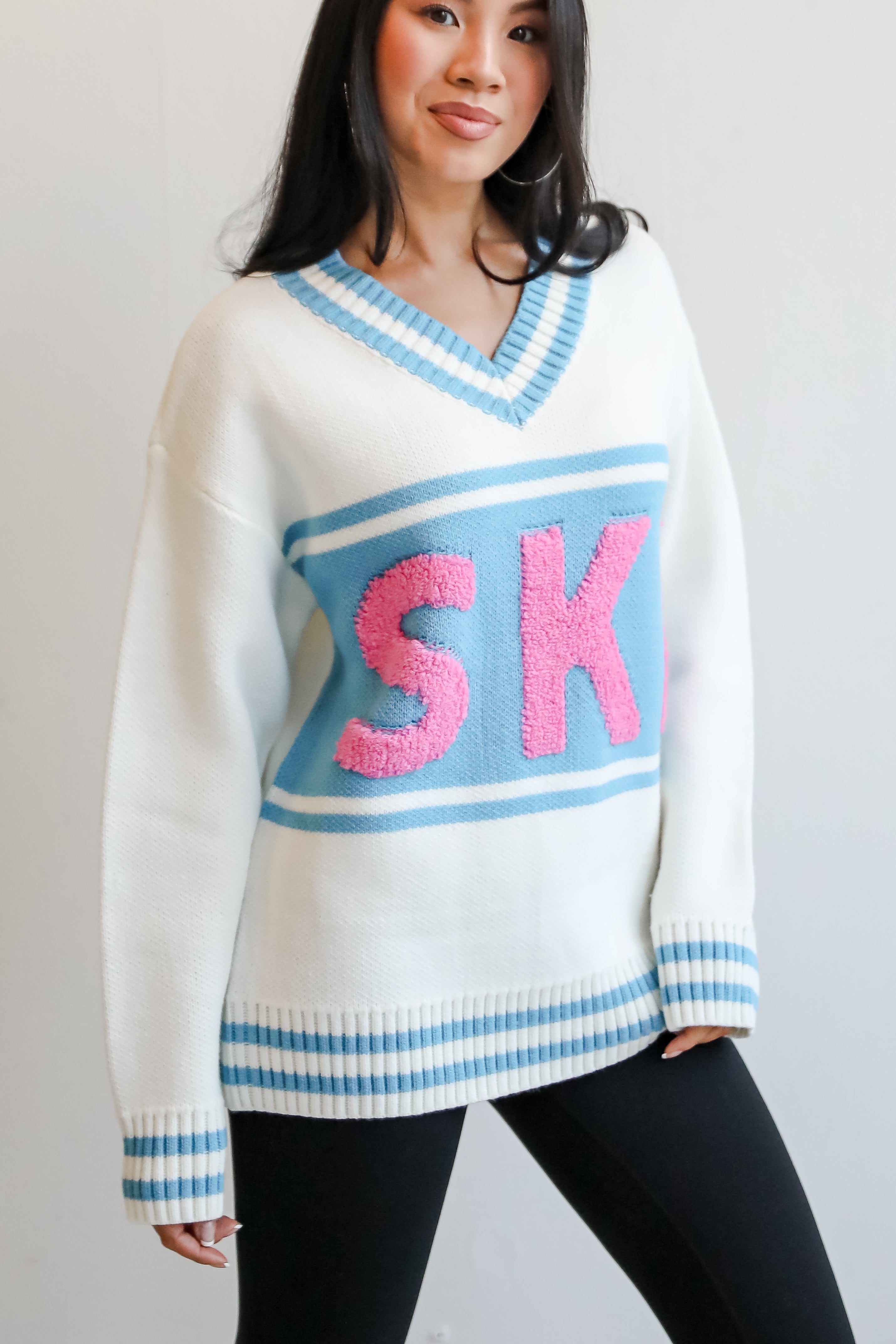 Moments Of Cozy Off White Ski Varsity Sweater