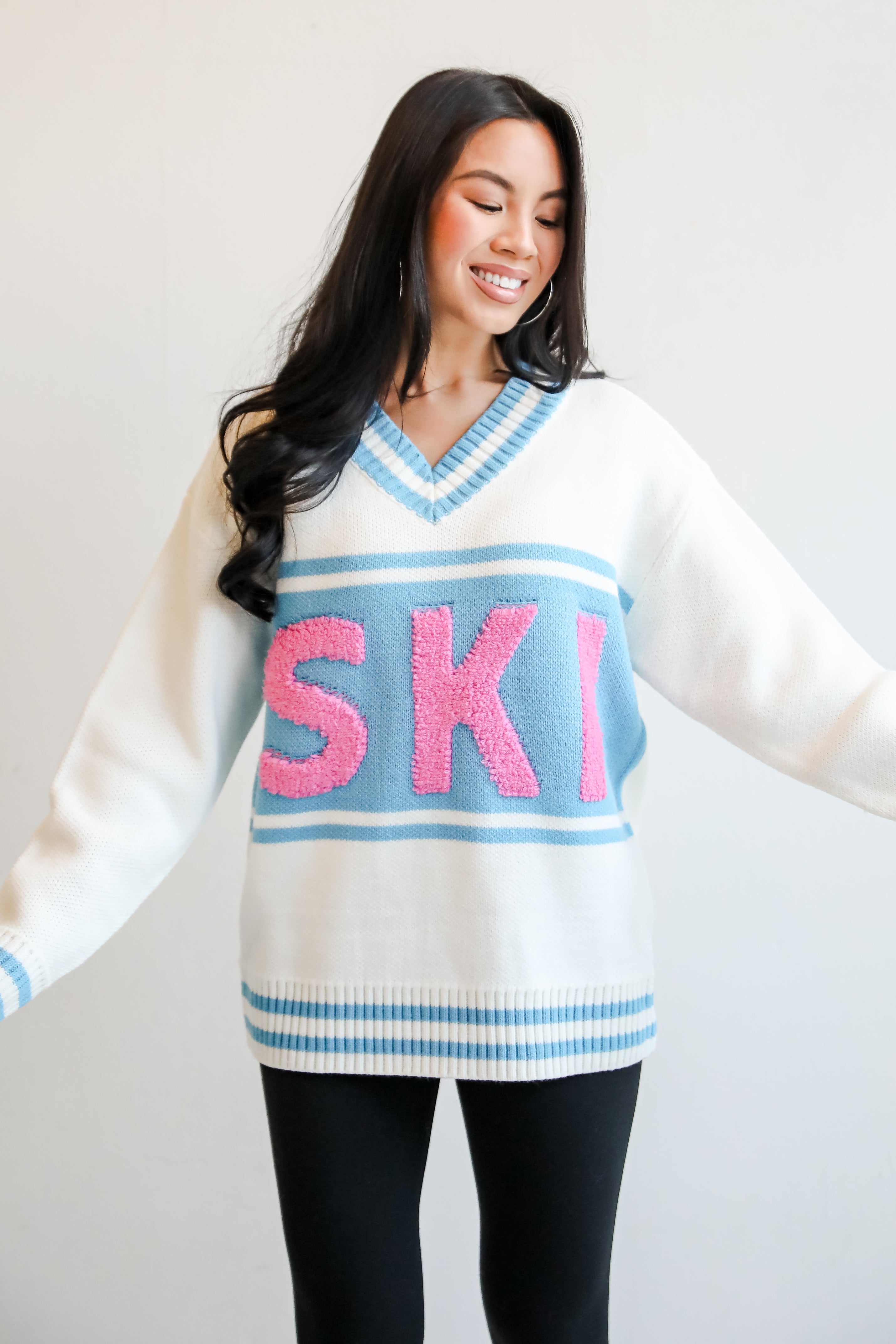 Moments Of Cozy Off White Ski Varsity Sweater