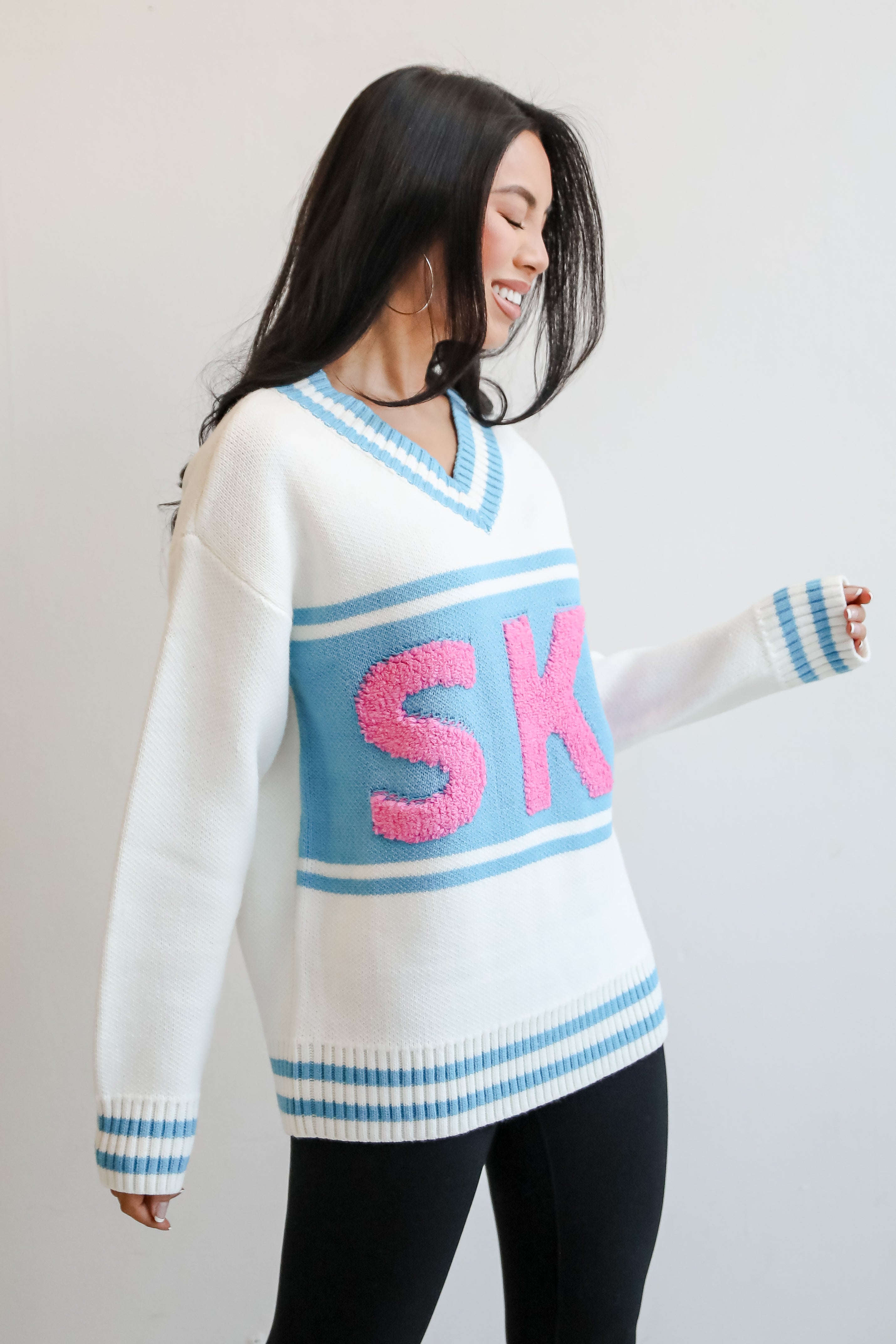 Moments Of Cozy Off White Ski Varsity Sweater