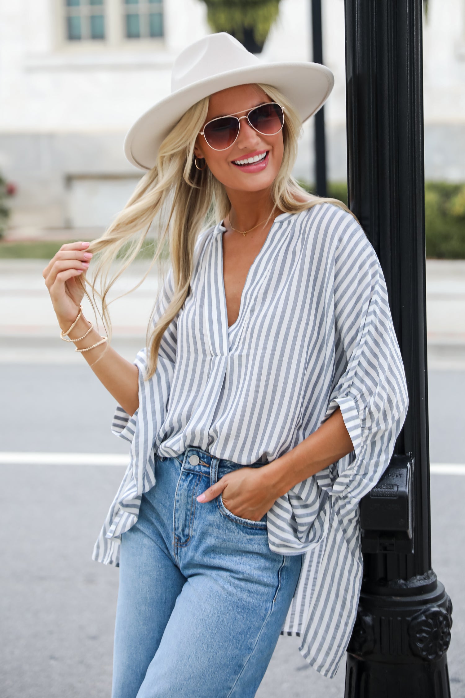 Sweet Decision Navy Striped Oversized Blouse