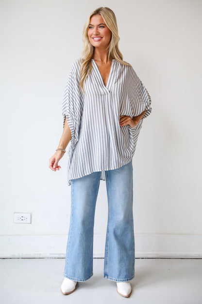 Sweet Decision Navy Striped Oversized Blouse