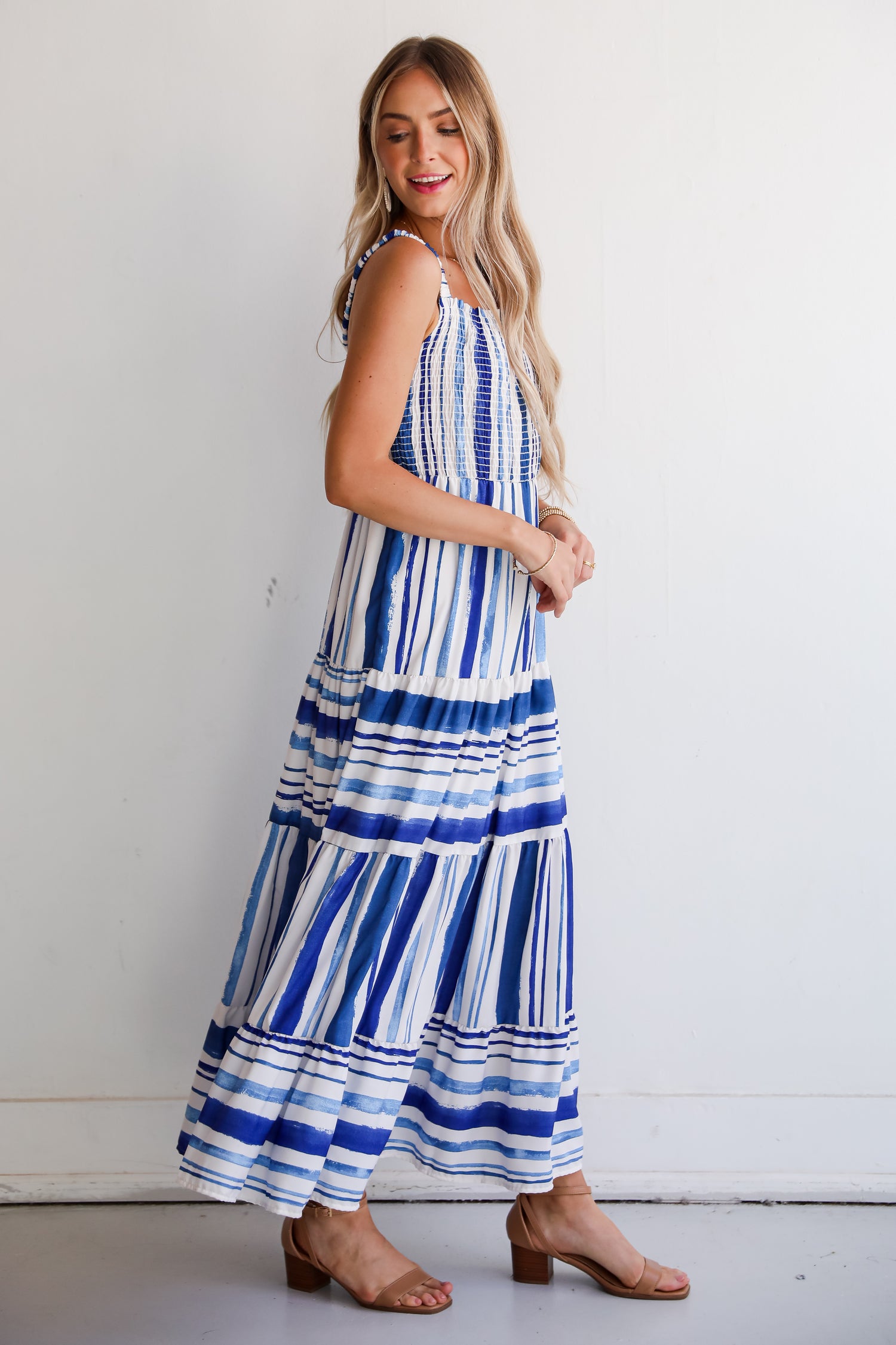 Impressively Darling Blue Striped Tiered Maxi Dress