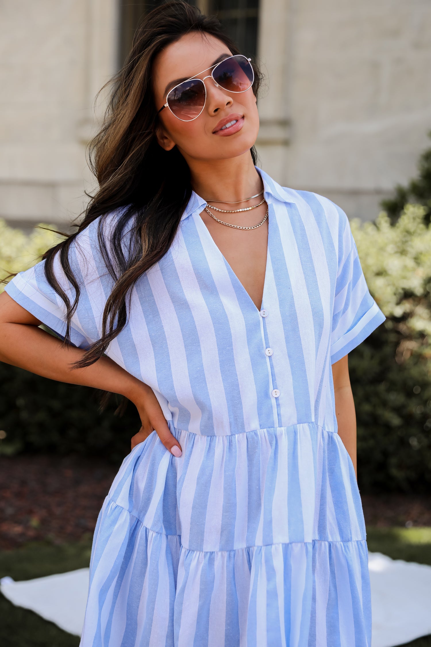 Light Blue Striped Mini Dress