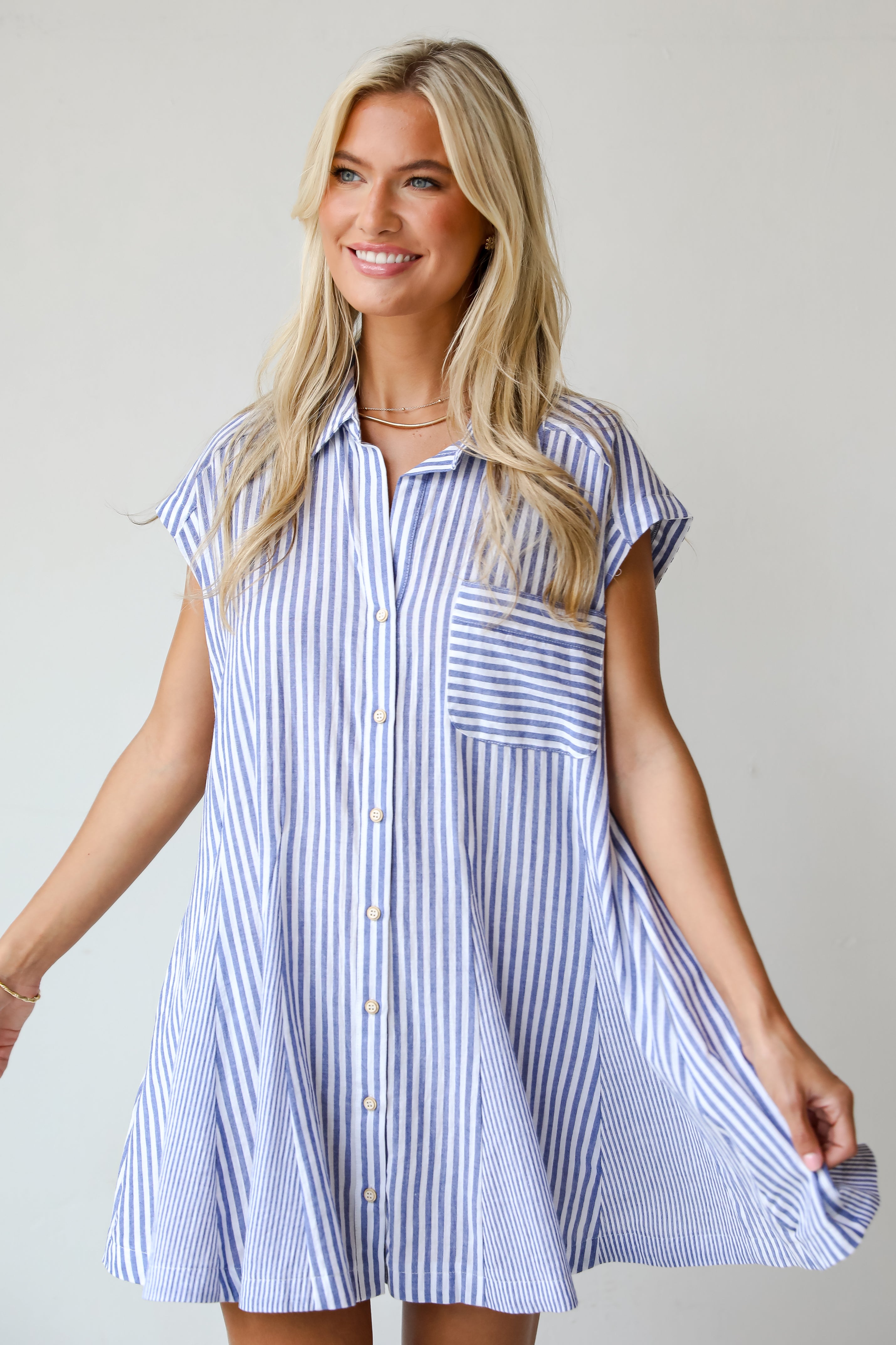 Summer Design Denim Striped Mini Dress