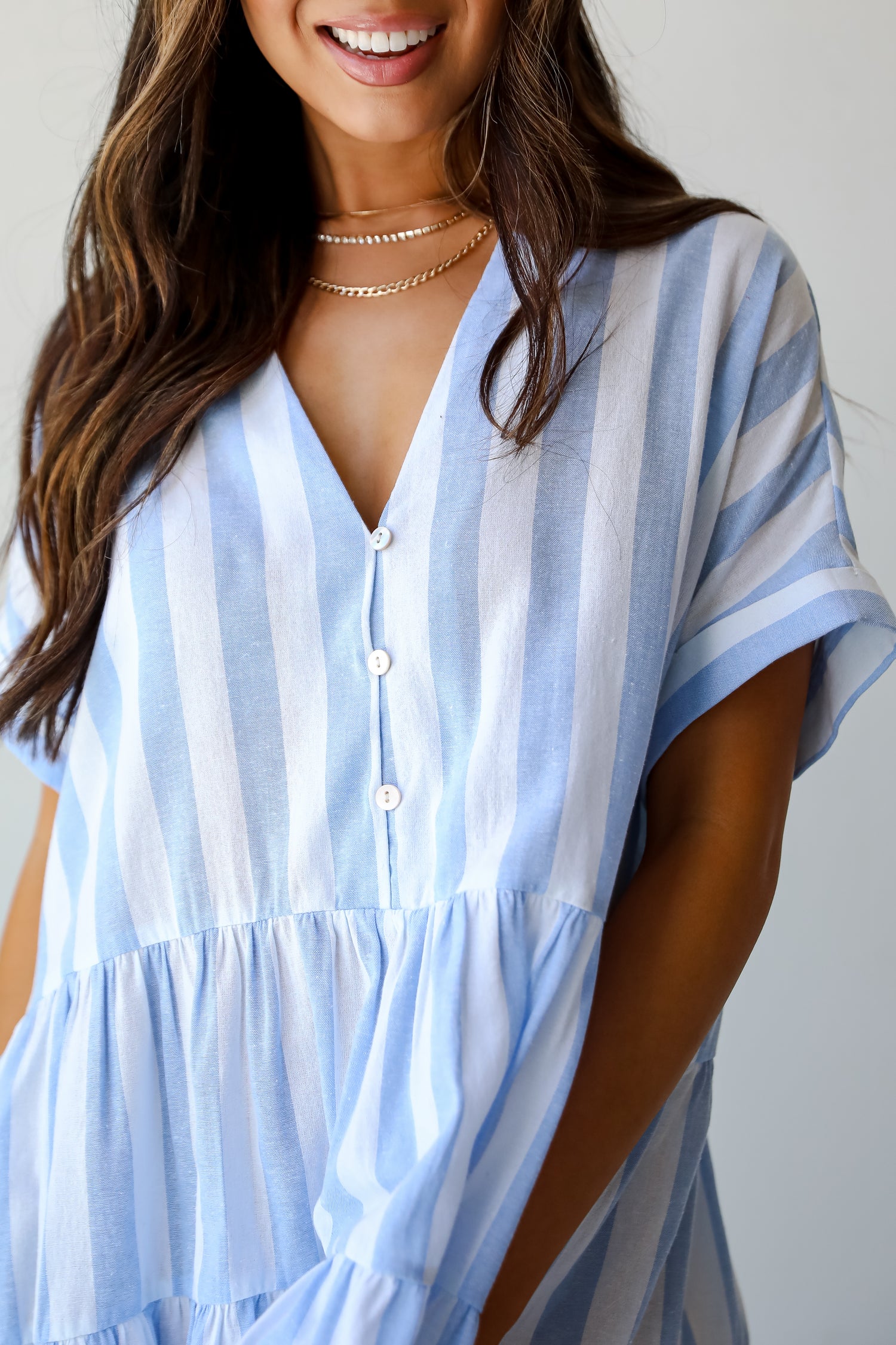 Light Blue Striped Mini Dress