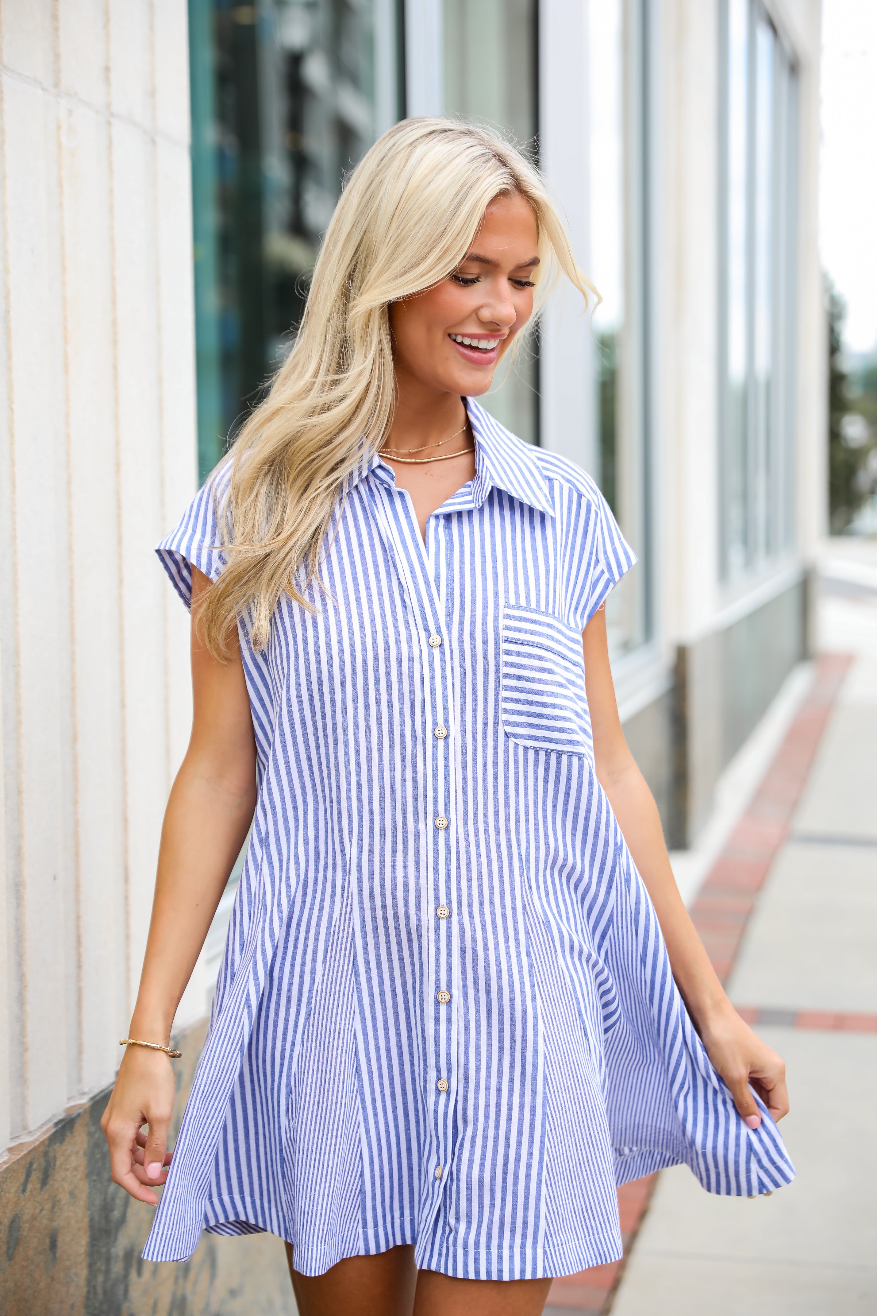 Summer Design Denim Striped Mini Dress