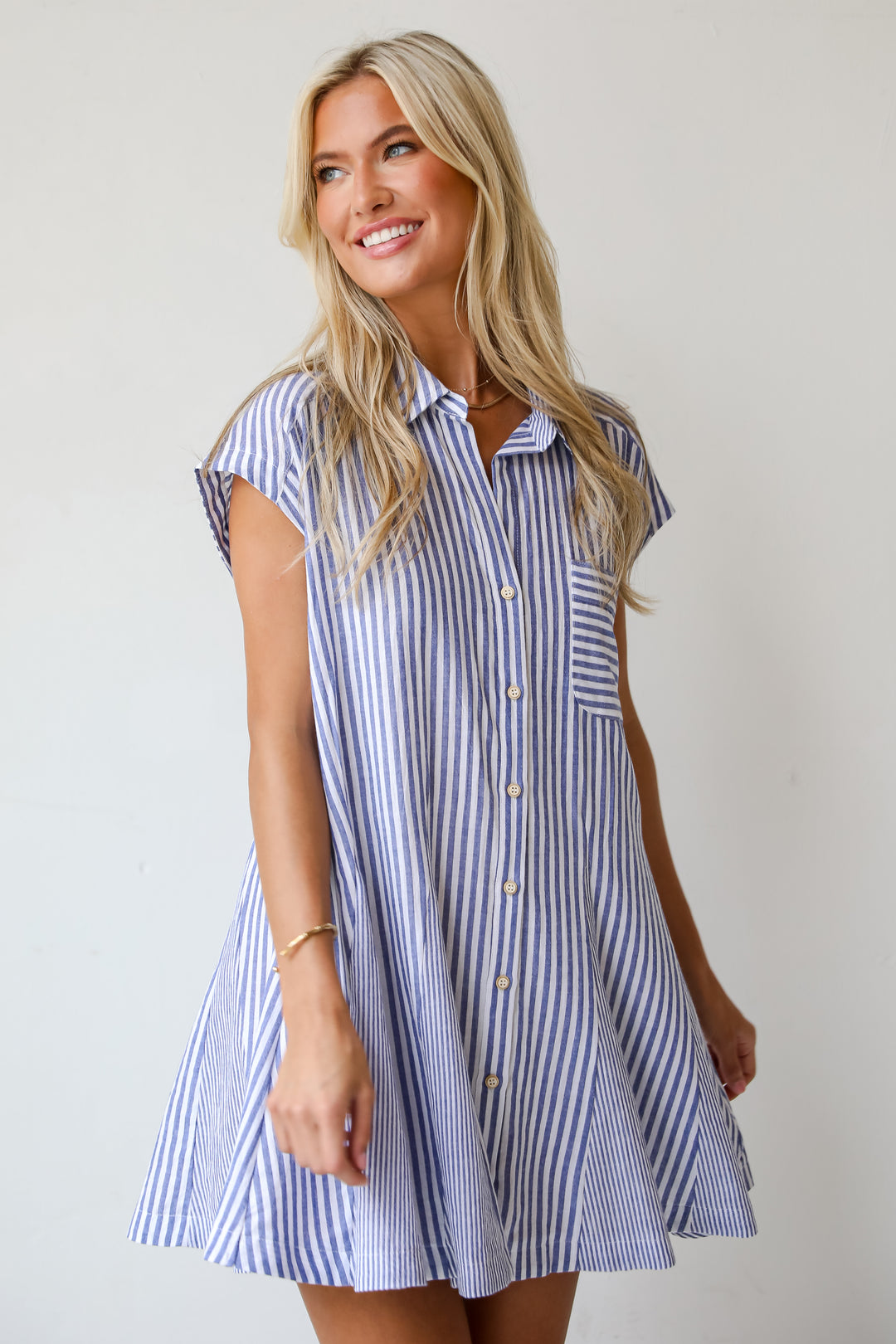 Summer Design Denim Striped Mini Dress