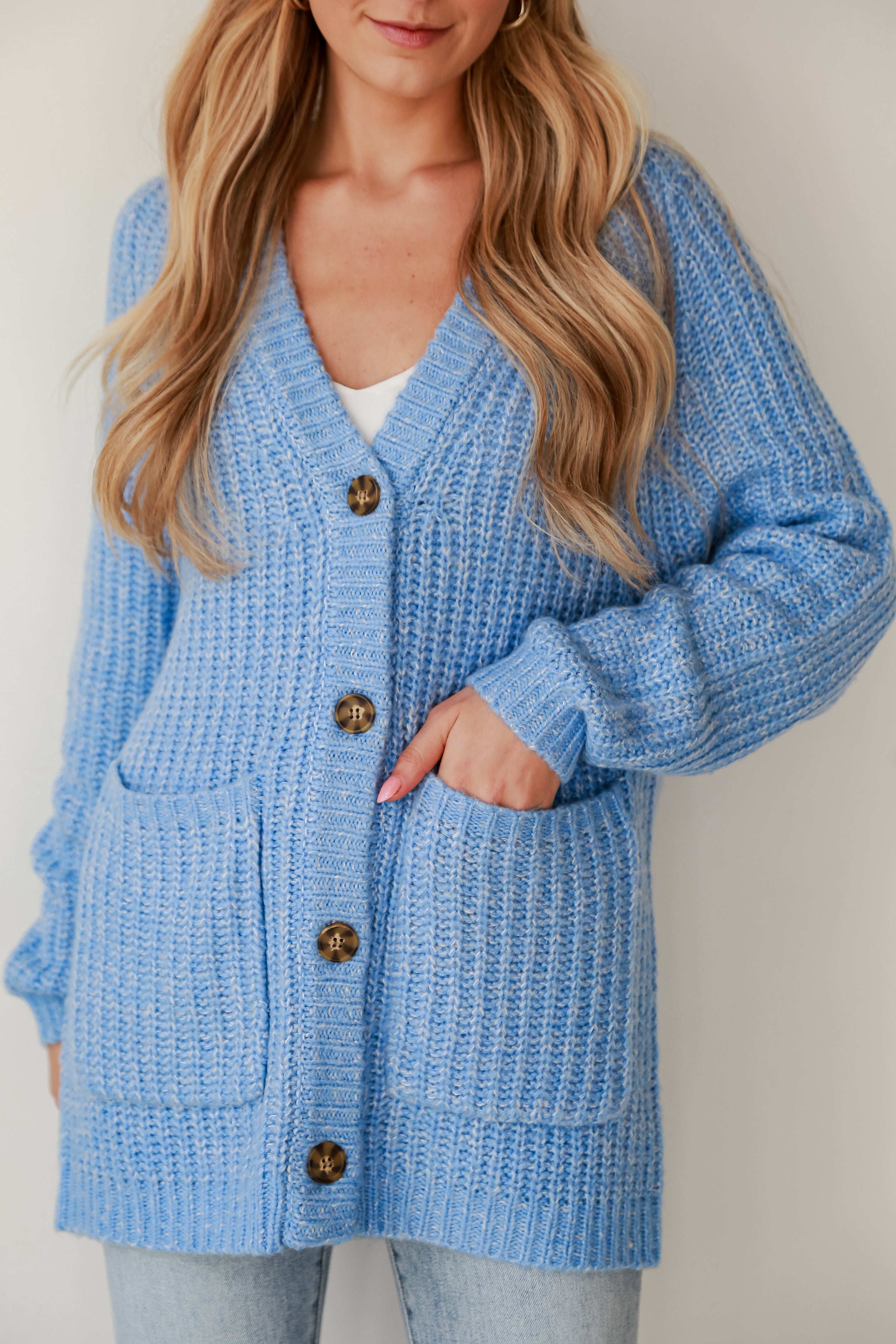 Blue Oversized Sweater Cardigan close up