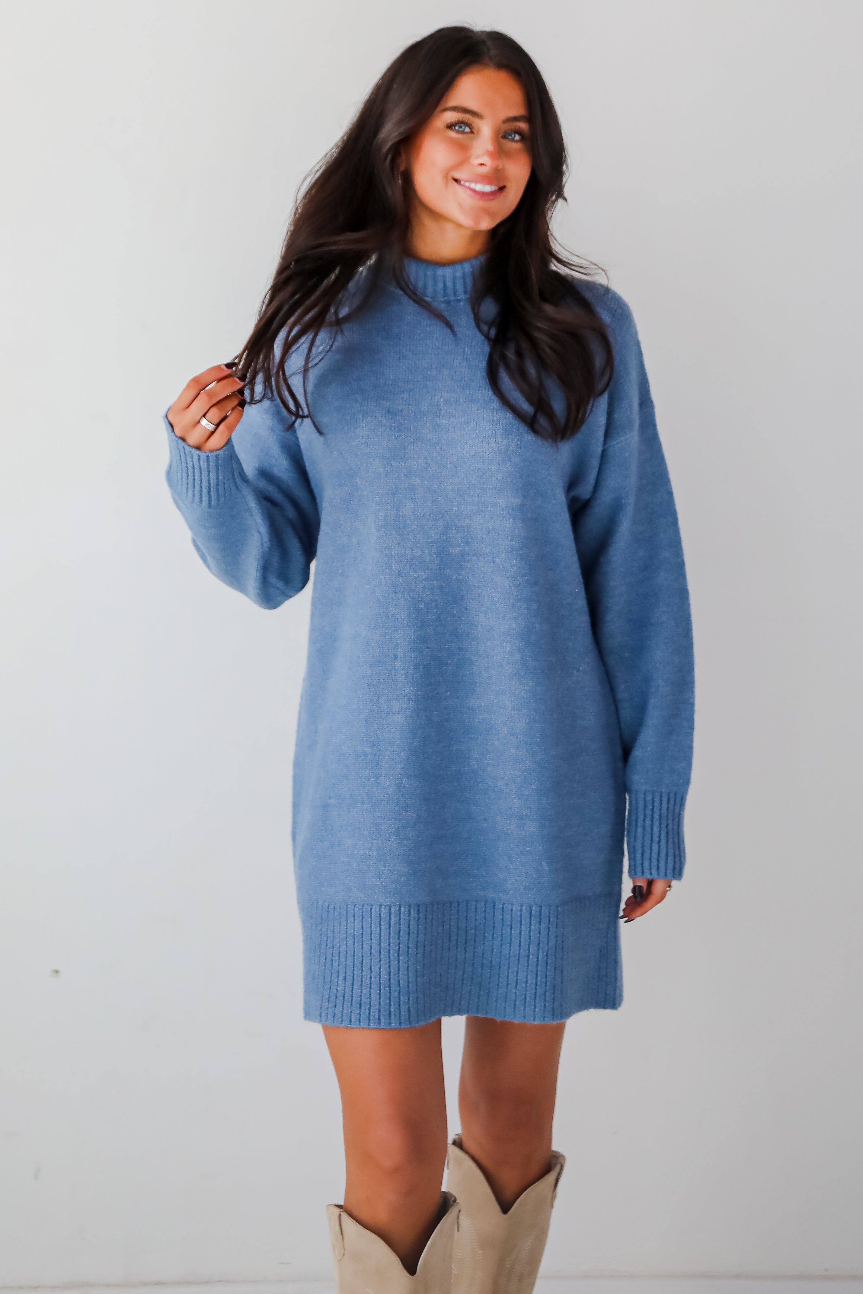 Seasonally Stylish Mock Neck Mini Sweater Dress