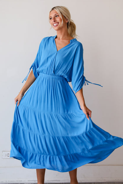 Pristine Darling Blue Tiered Maxi Dress