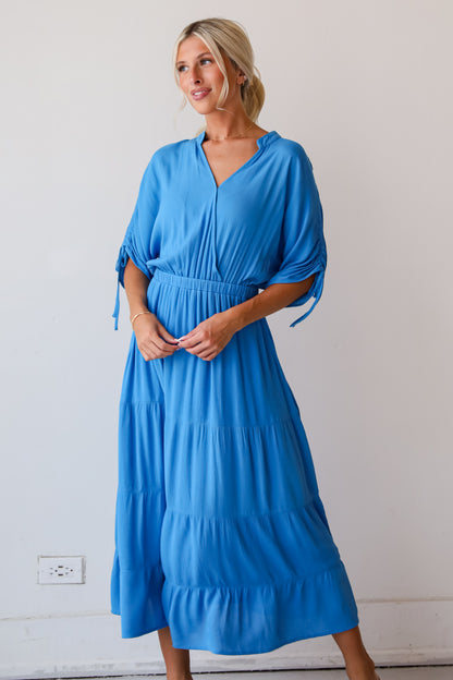 Pristine Darling Blue Tiered Maxi Dress