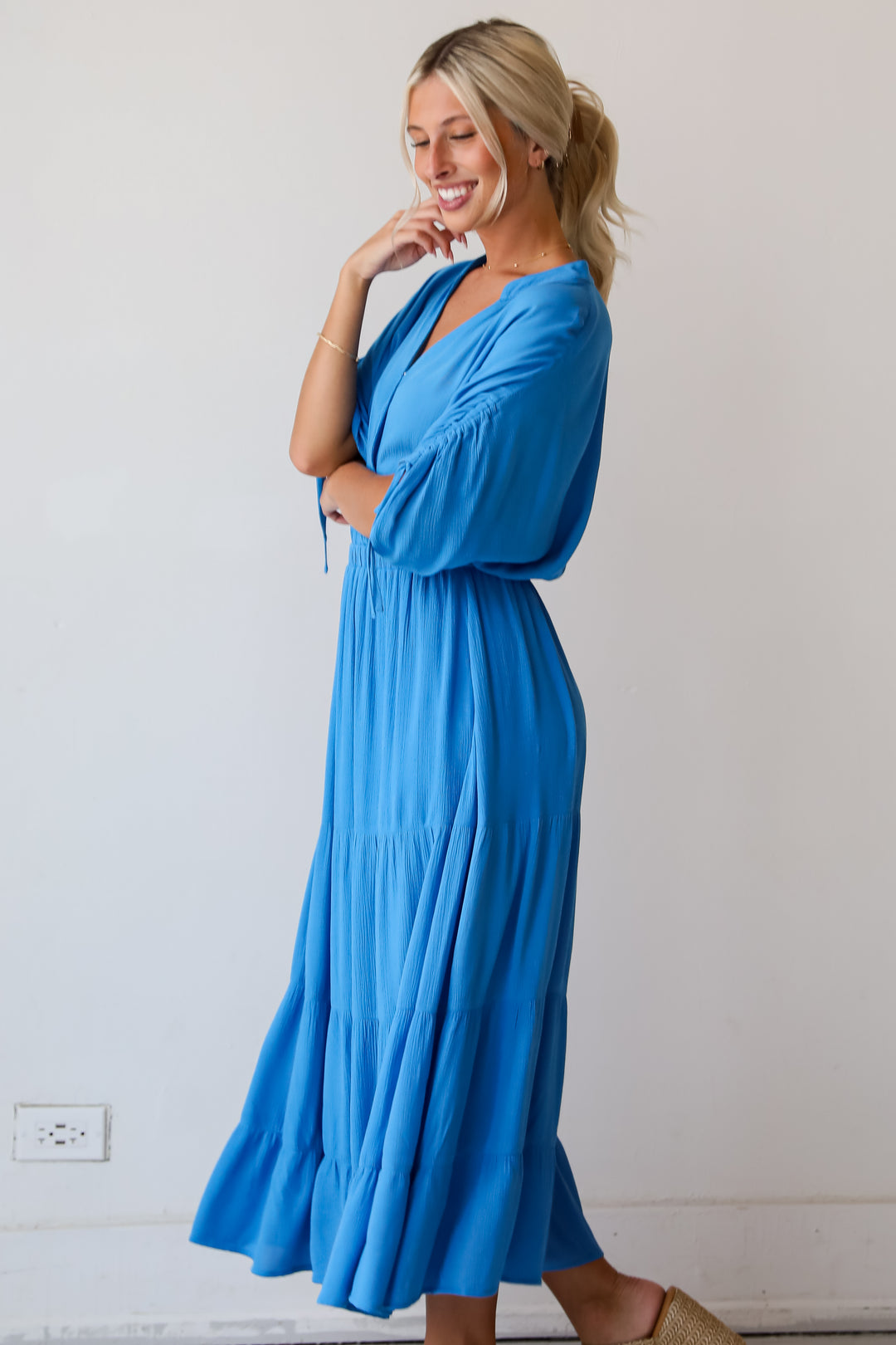 Pristine Darling Blue Tiered Maxi Dress