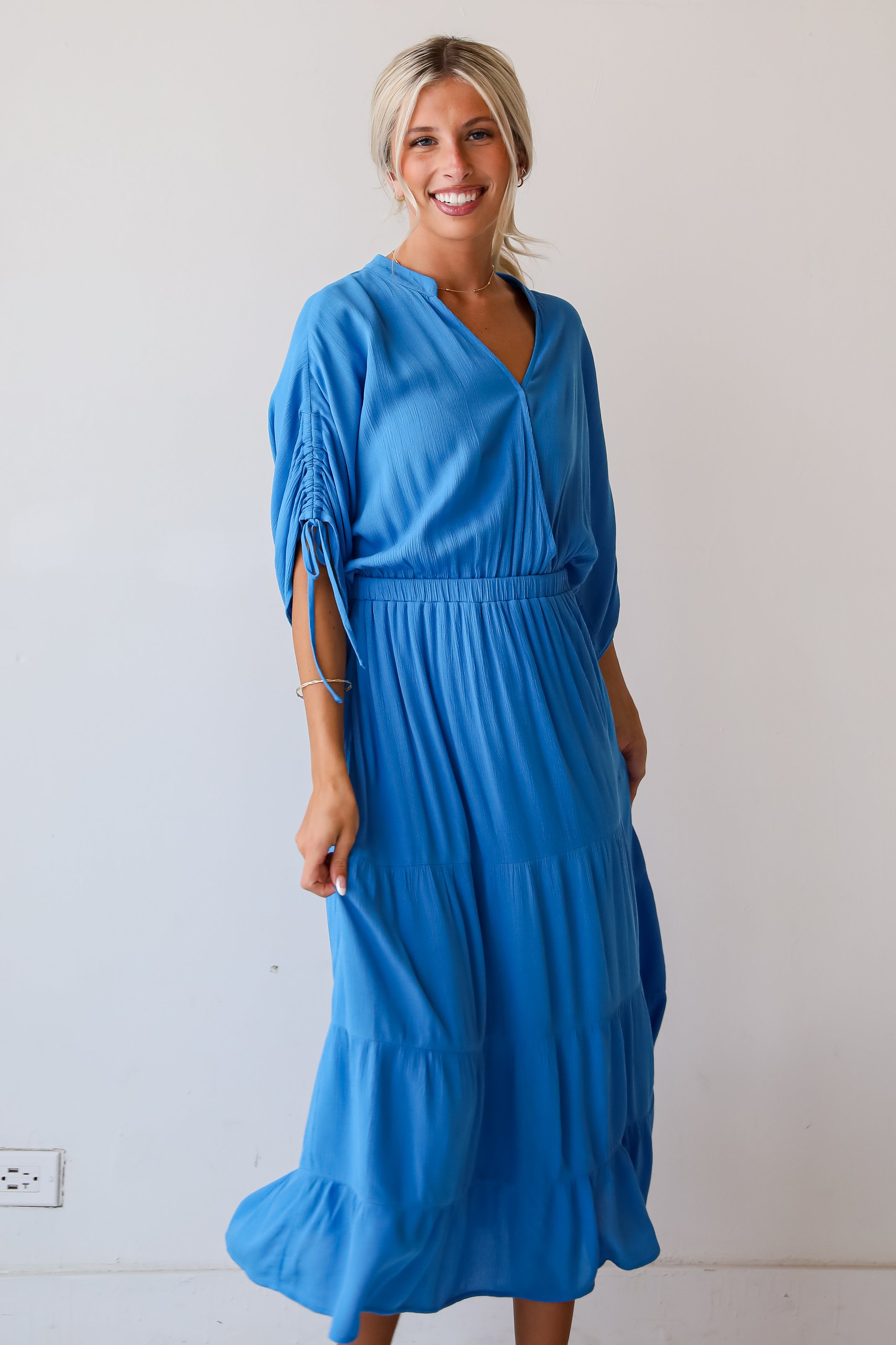 Pristine Darling Blue Tiered Maxi Dress