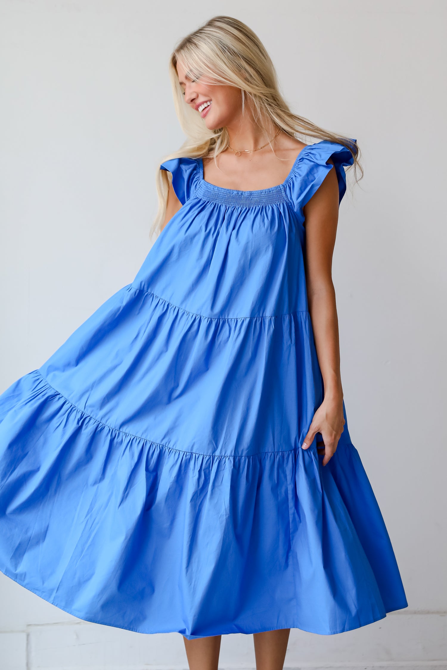 Summer Beauty Blue Tiered Midi Dress