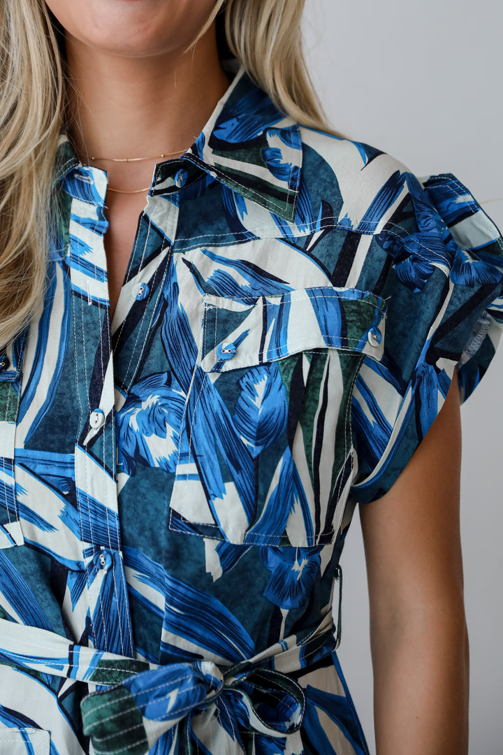 Celebrating Sun Blue Tropical Print Romper