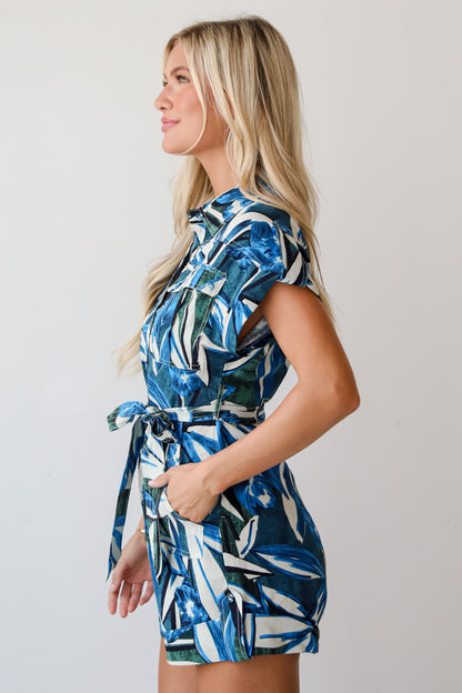 Celebrating Sun Blue Tropical Print Romper