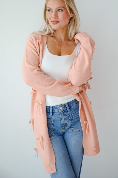 Trendy Potential Blush Bow Sweater Cardigan