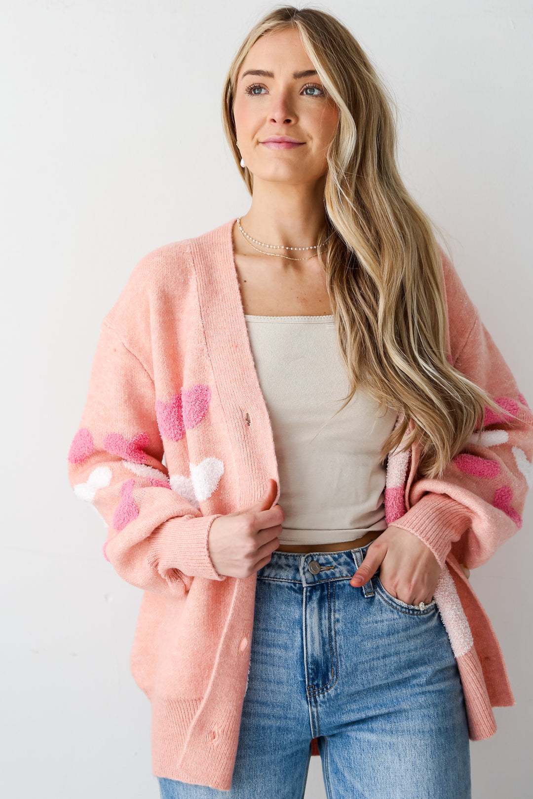 cozy Blush Heart Sweater Cardigan