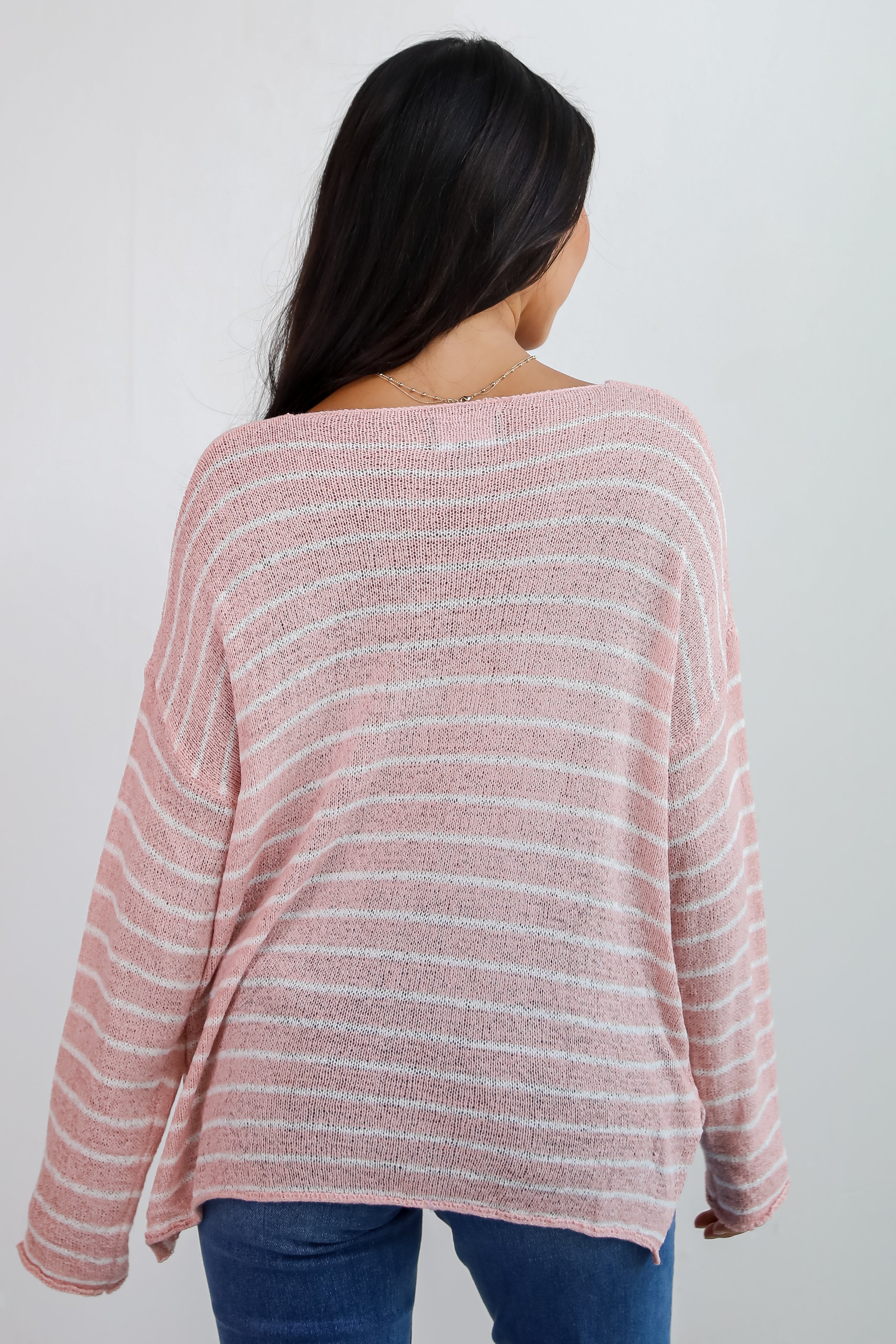 Autumn Favorite Blush Striped Lightweight Knit Sweater