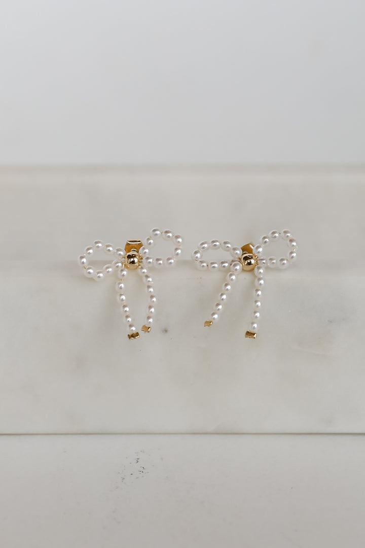 Rosie White Pearl Bow Earrings