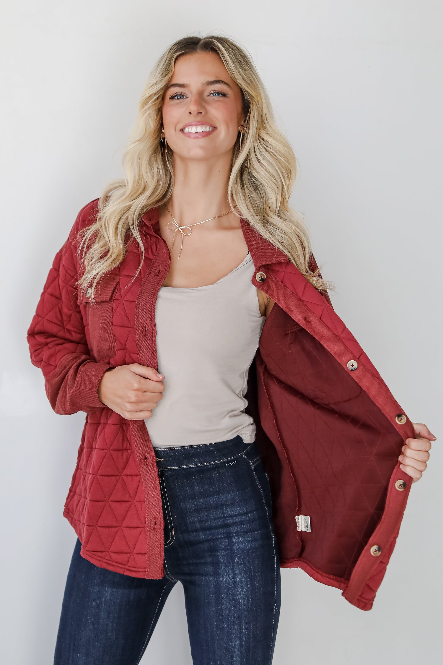 Seasonal Cuteness Brick Quilted Shacket