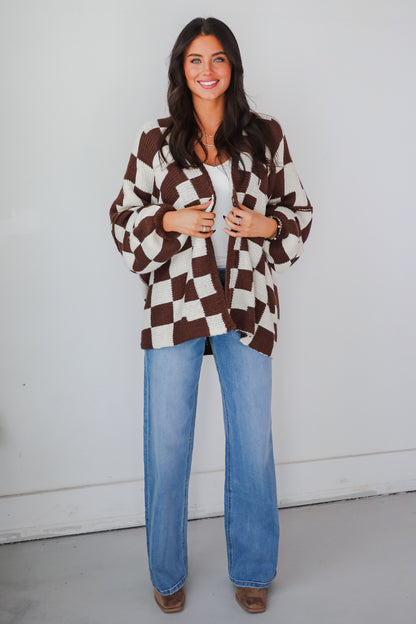 Marvelously Cozy Checkered Sweater Cardigan