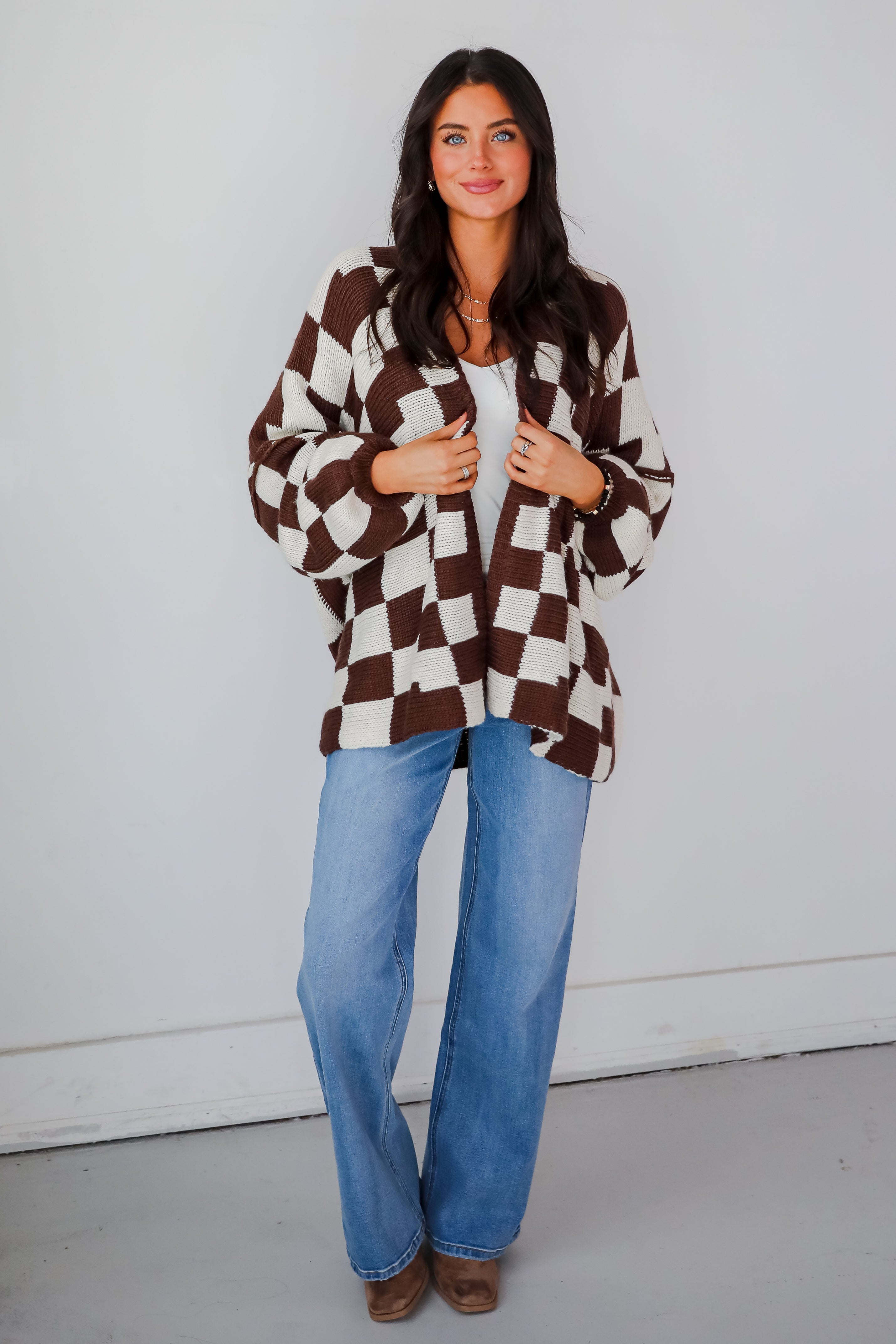 Marvelously Cozy Checkered Sweater Cardigan