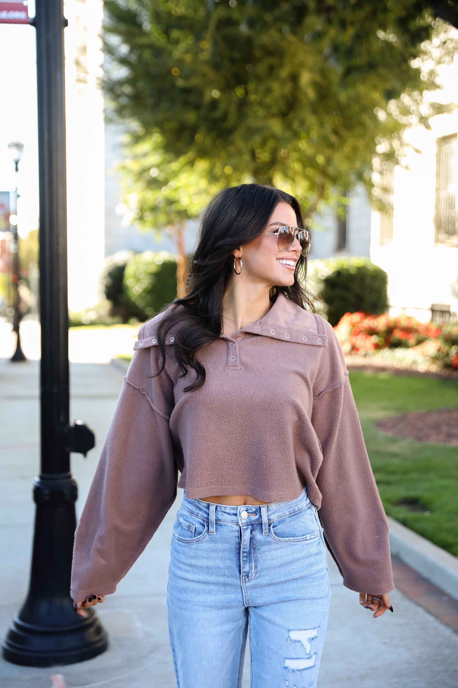 Snuggly Chic Brown Collared Pullover