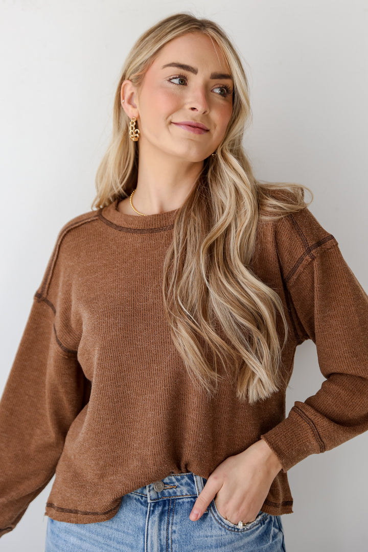 Brown Lightweight Knit Top for women