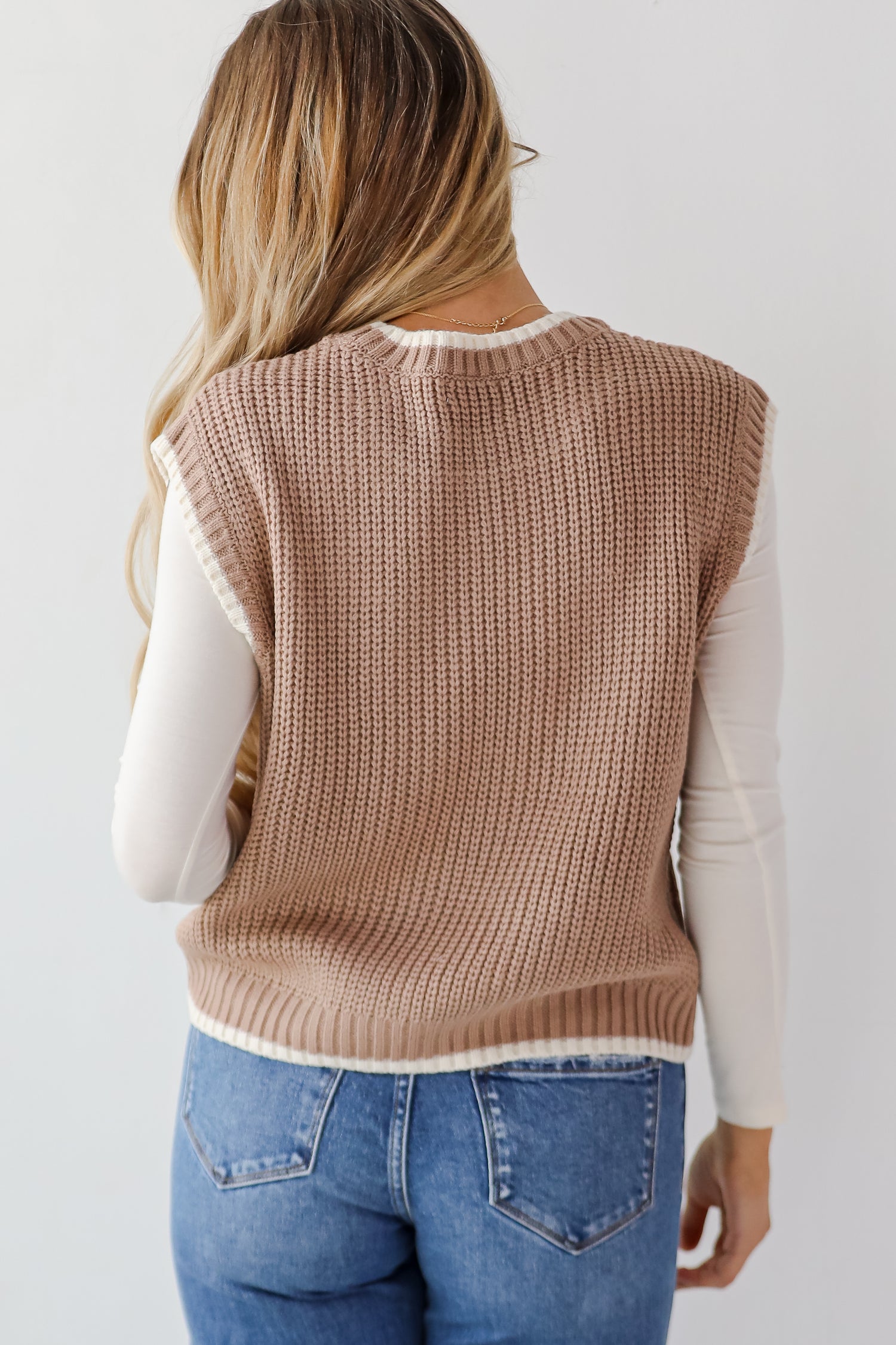 Cozy Outlook Taupe Cable Knit Sweater Vest