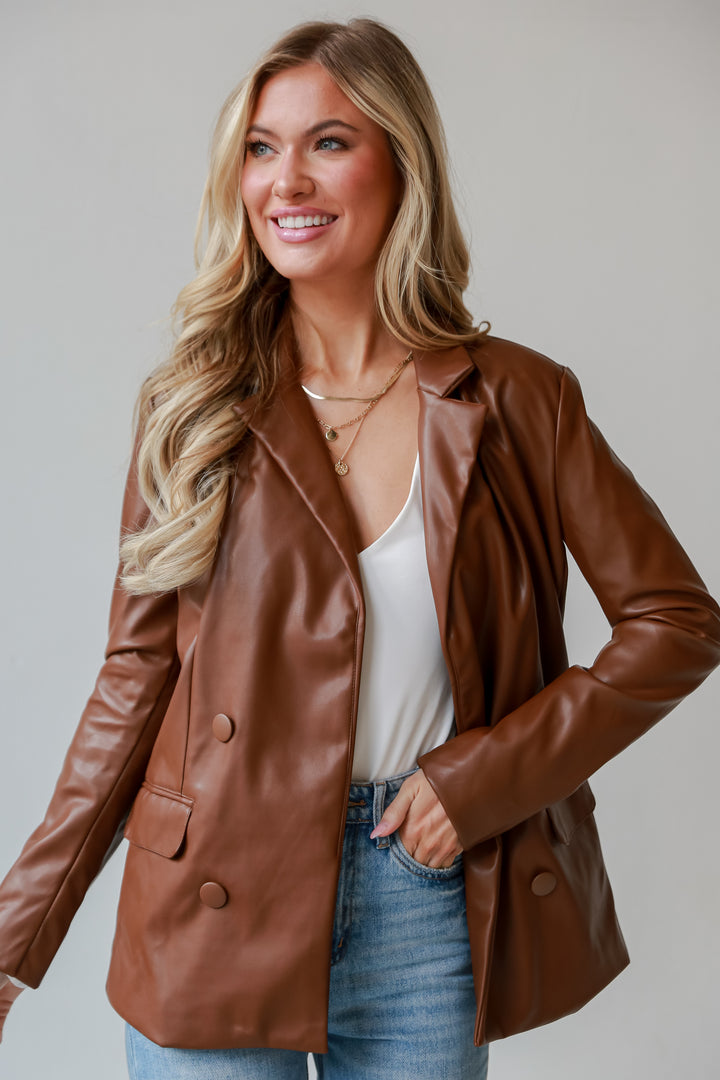 trendy Brown Leather Blazer