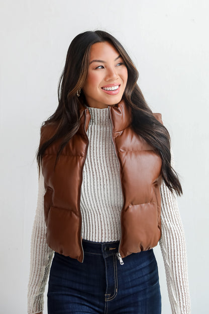 Fave Forecast Chestnut Leather Puffer Vest