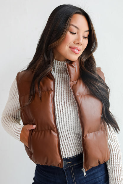 Fave Forecast Chestnut Leather Puffer Vest