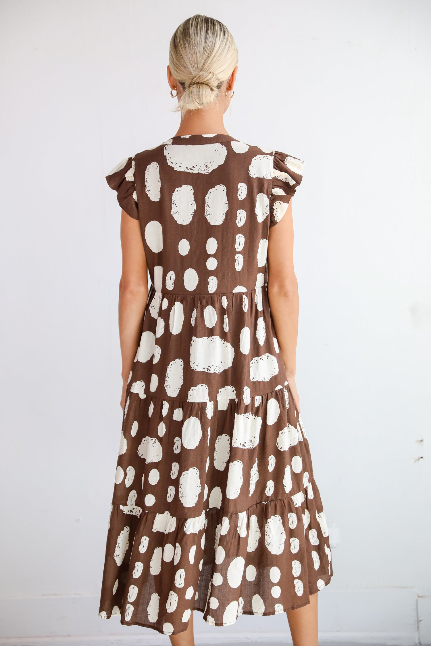 Simply Desirable Brown Dotted Tiered Midi Dress