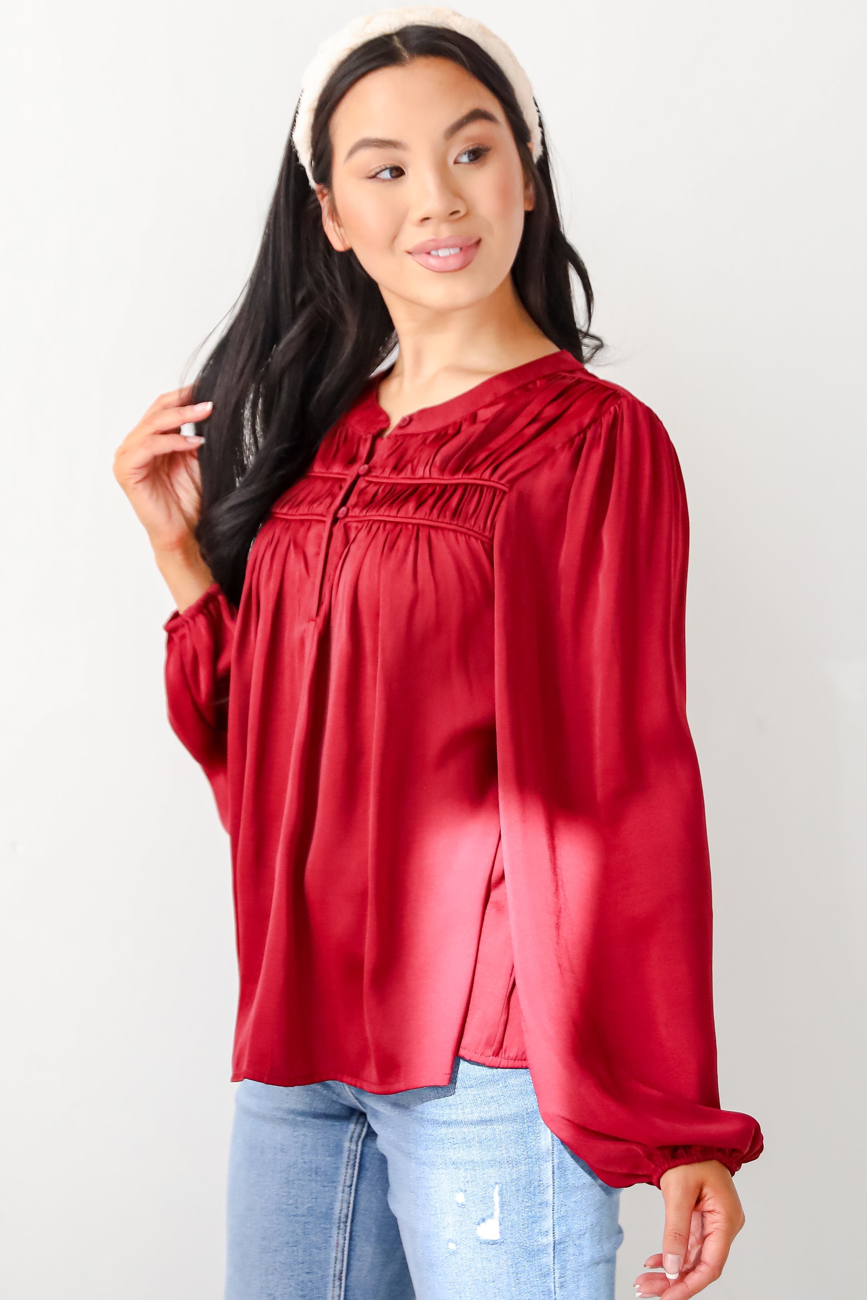 Ideal Sophisticate Burgundy Satin Blouse