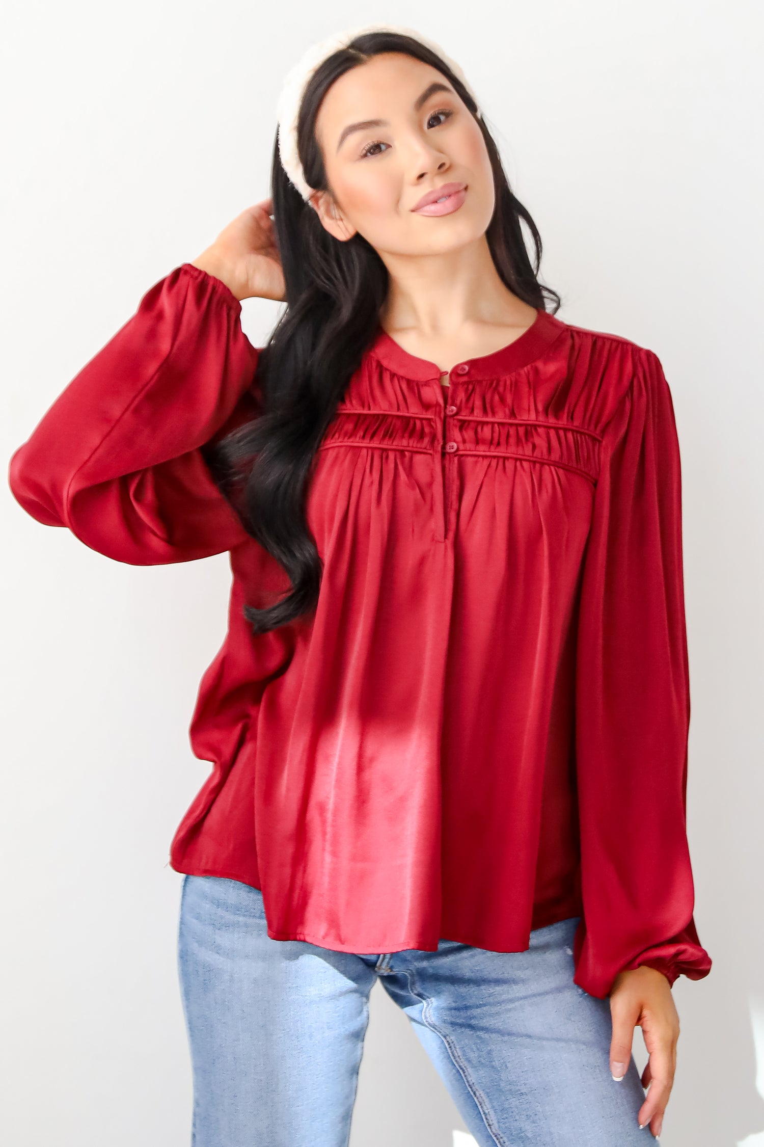 Ideal Sophisticate Burgundy Satin Blouse