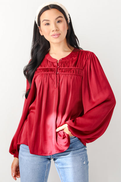 Ideal Sophisticate Burgundy Satin Blouse