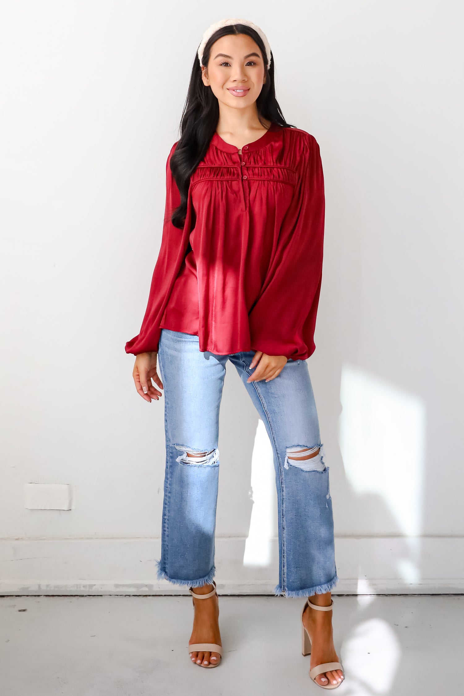 Ideal Sophisticate Burgundy Satin Blouse