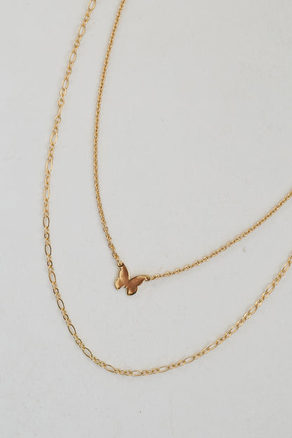 Gold Butterfly Layered Necklace