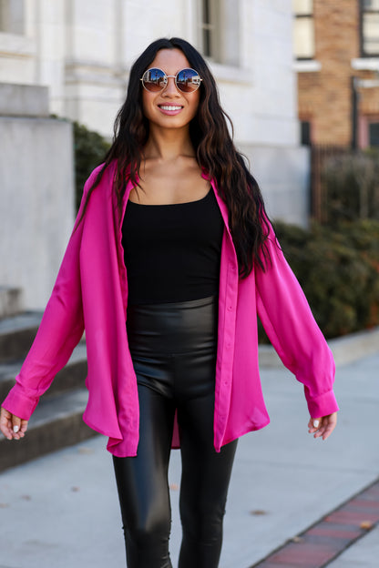 hot pink Button-Up Blouse