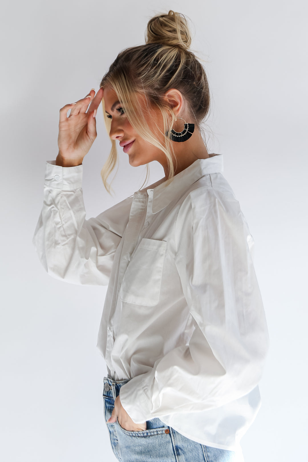 white Button-Up Blouse side view