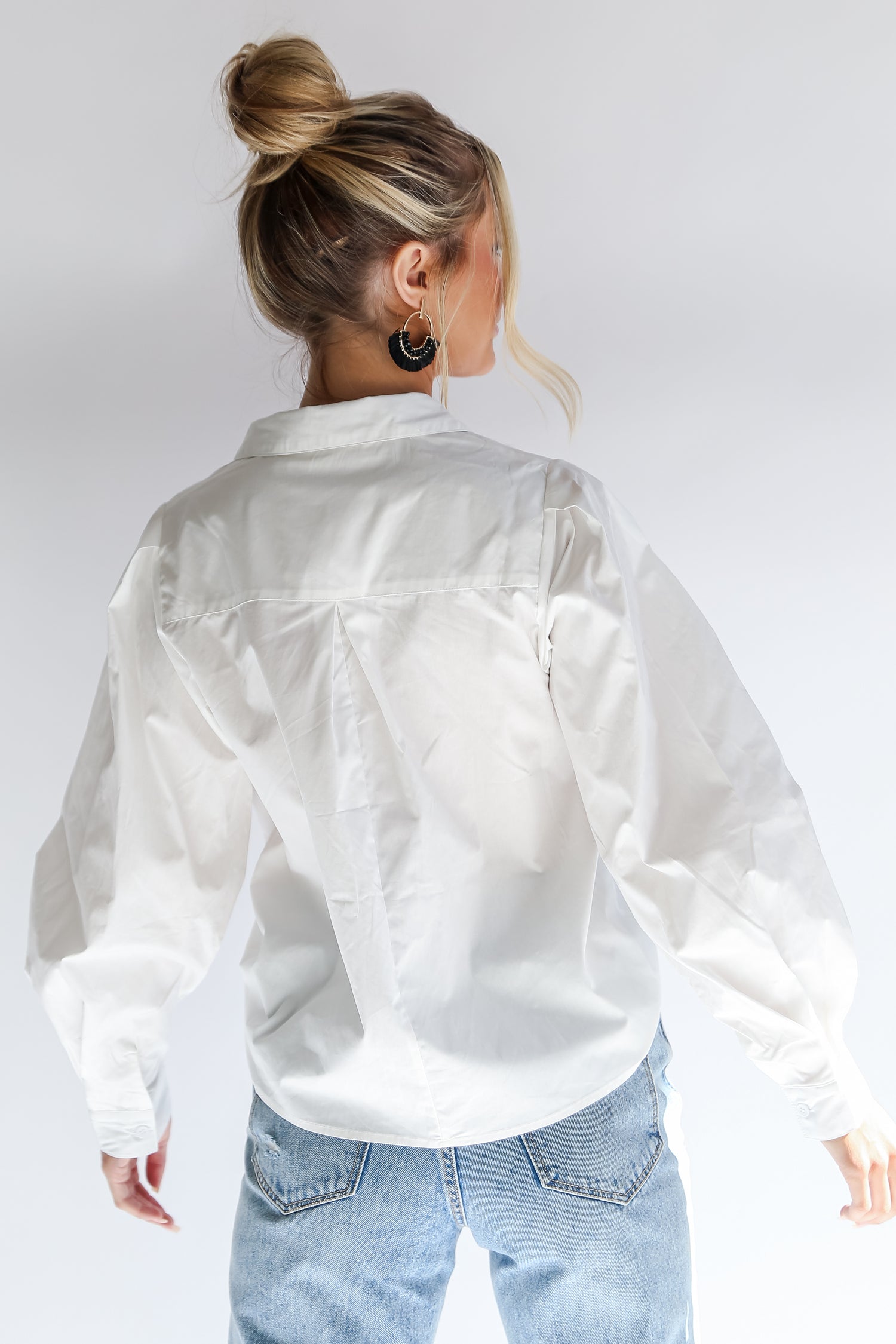 white Button-Up Blouse back view