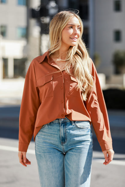 brown Button-Up Blouse